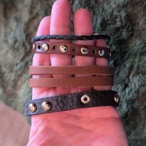 Brown and Black Leather Bracelets Set Of 4